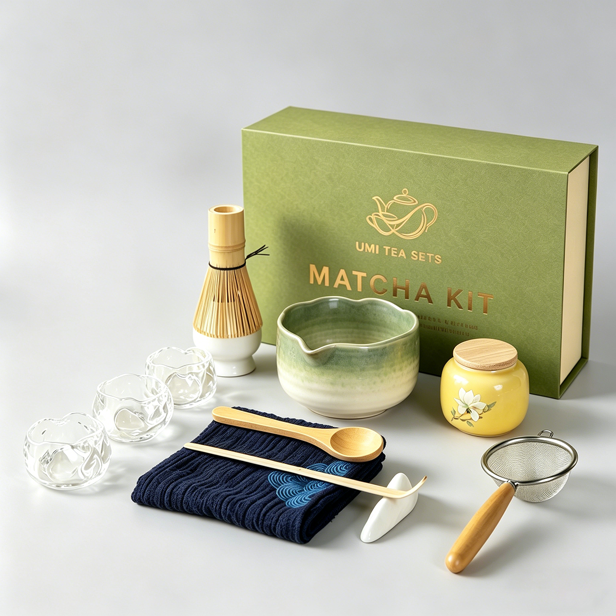 Japanese Kiln Changed Green Matcha Tea Set