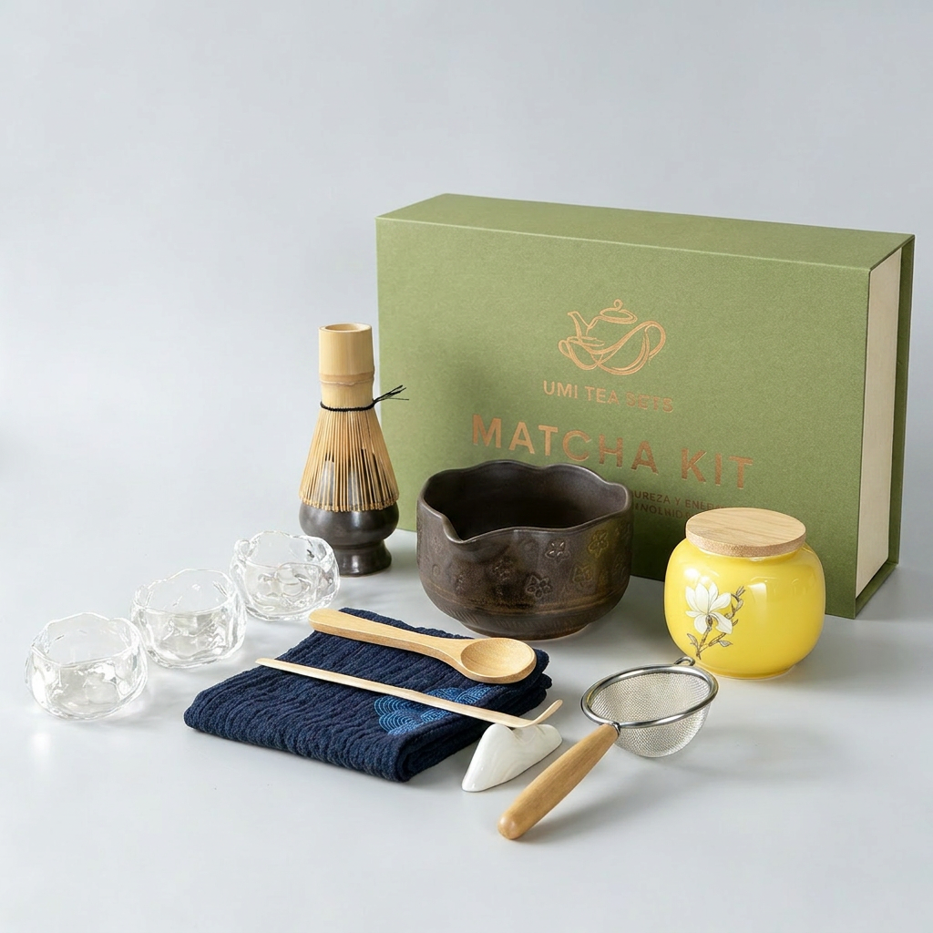 Japanese Coarse Pottery Flower Matcha Tea Set