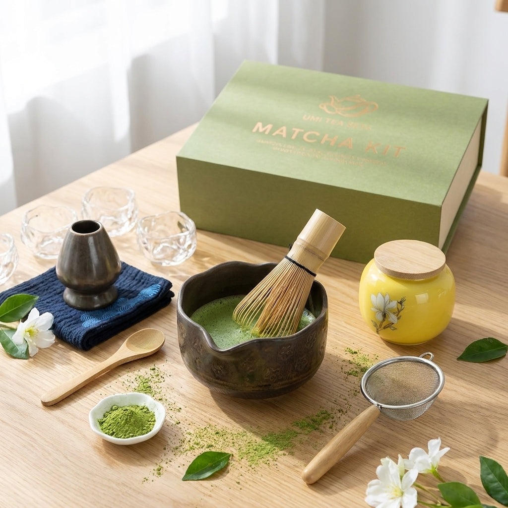 Japanese Coarse Pottery Flower Matcha Tea Set
