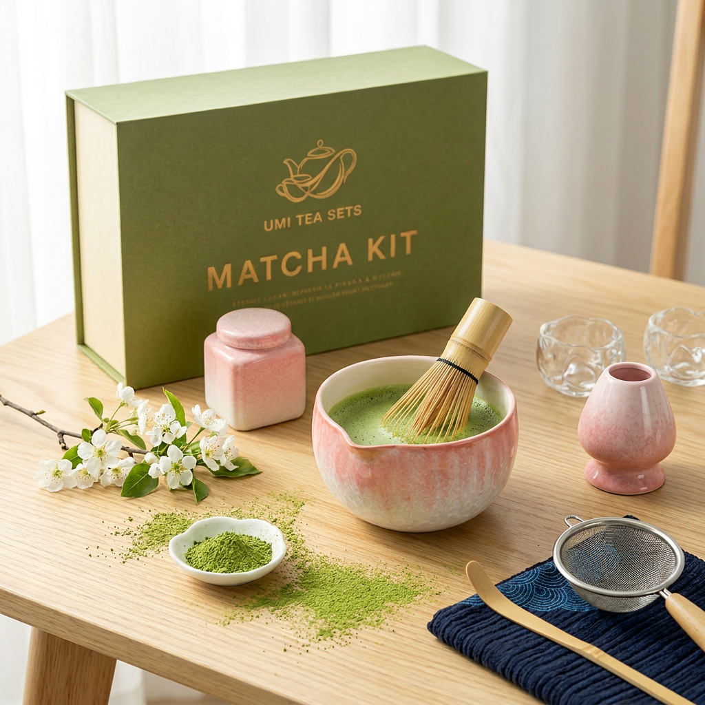 Crystalline Glaze Pink Gradient Matcha Tea Set