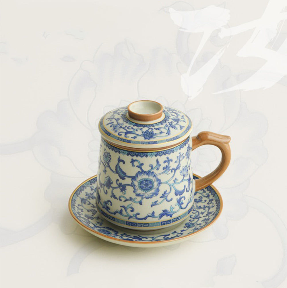 Blue And White Ruyao Twig Flowers Tea Cup