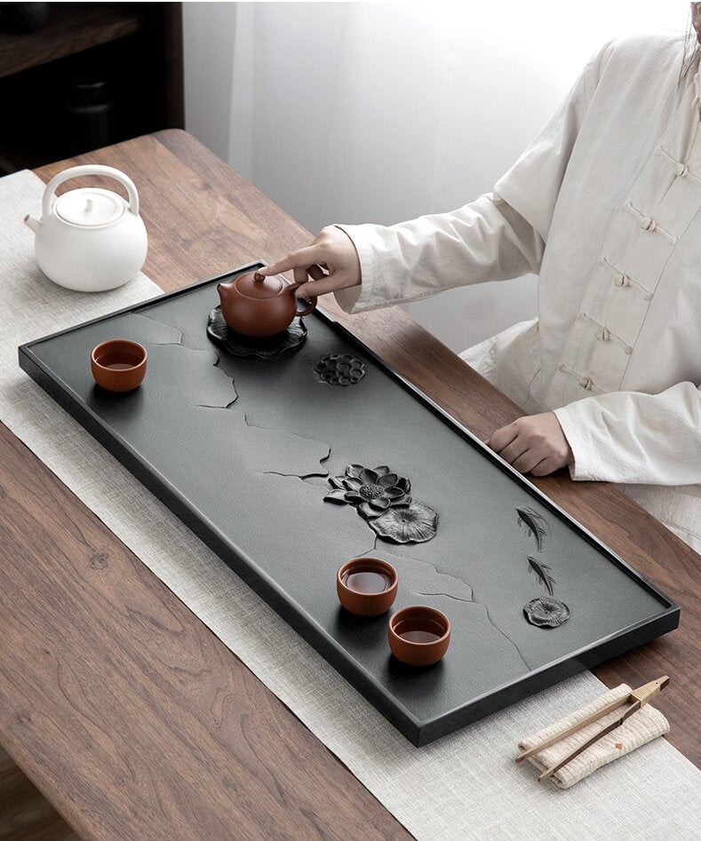 Lotus Black Stone Tea Tray
