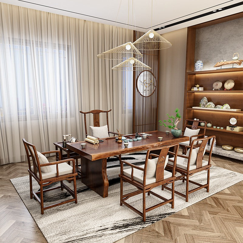 Solid Wood Chinese Gongfu Tea Table With Chairs
