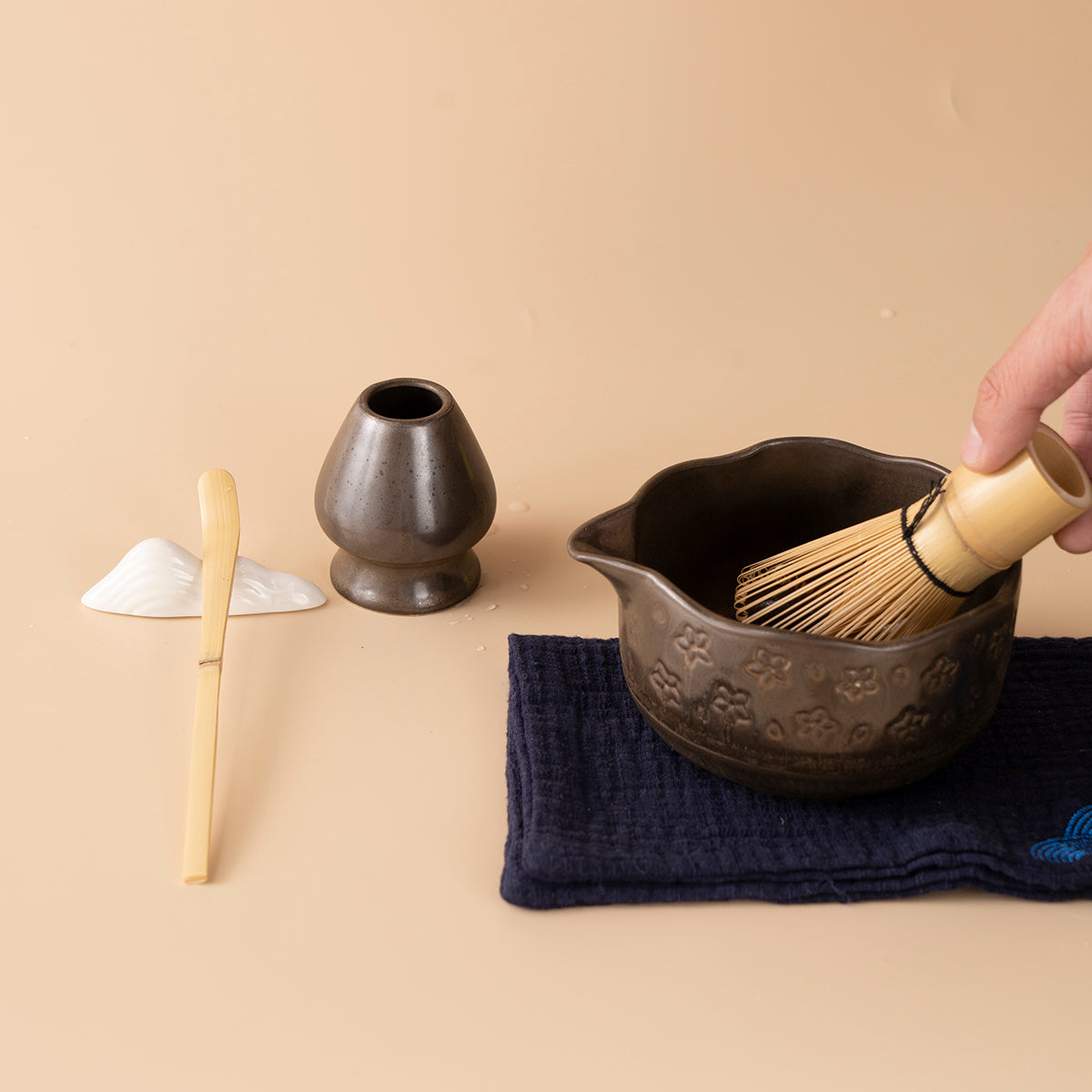 Japanese Coarse Pottery Flower Matcha Tea Set