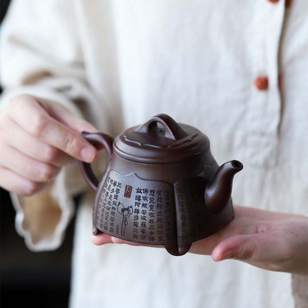 Purple Clay Lotus Heart Sutra Teapot