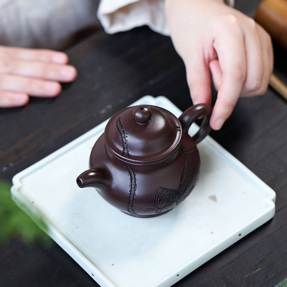 Yixing Purple Clay Lotus Teapot