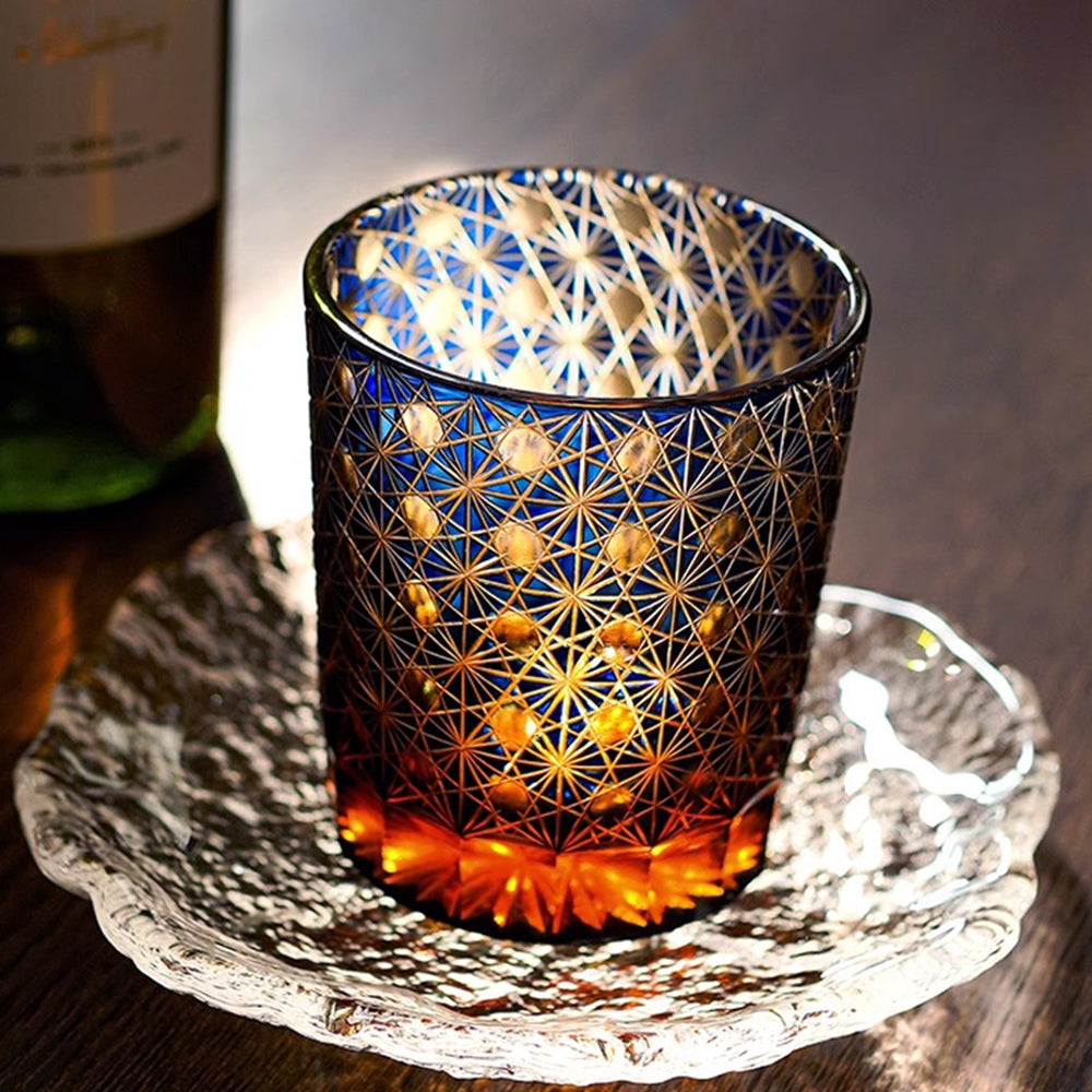 Edo Kiriko Amber Star Chrysanthemum Whiskey Glass Tea Cup – Umi