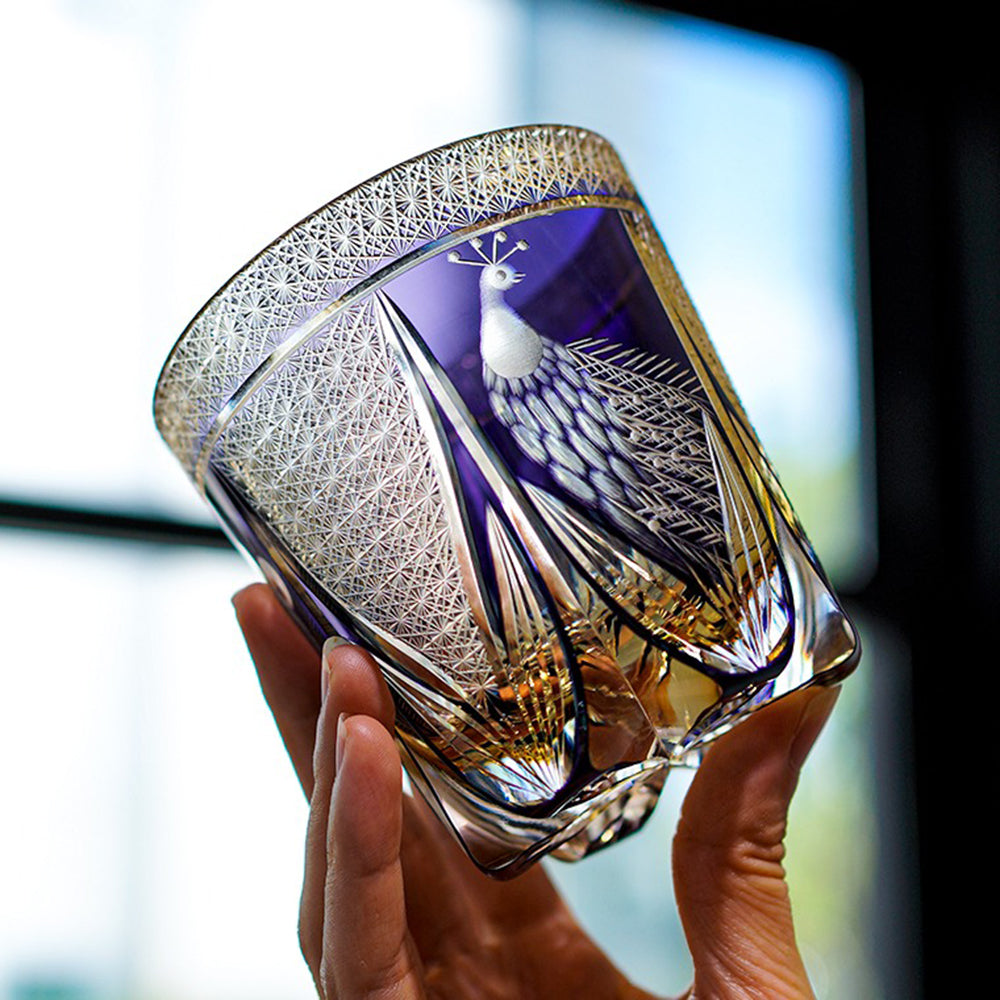 Edo Kiriko Handcrafted Violet Peacock Whisky Glass Tea Cup – Umi