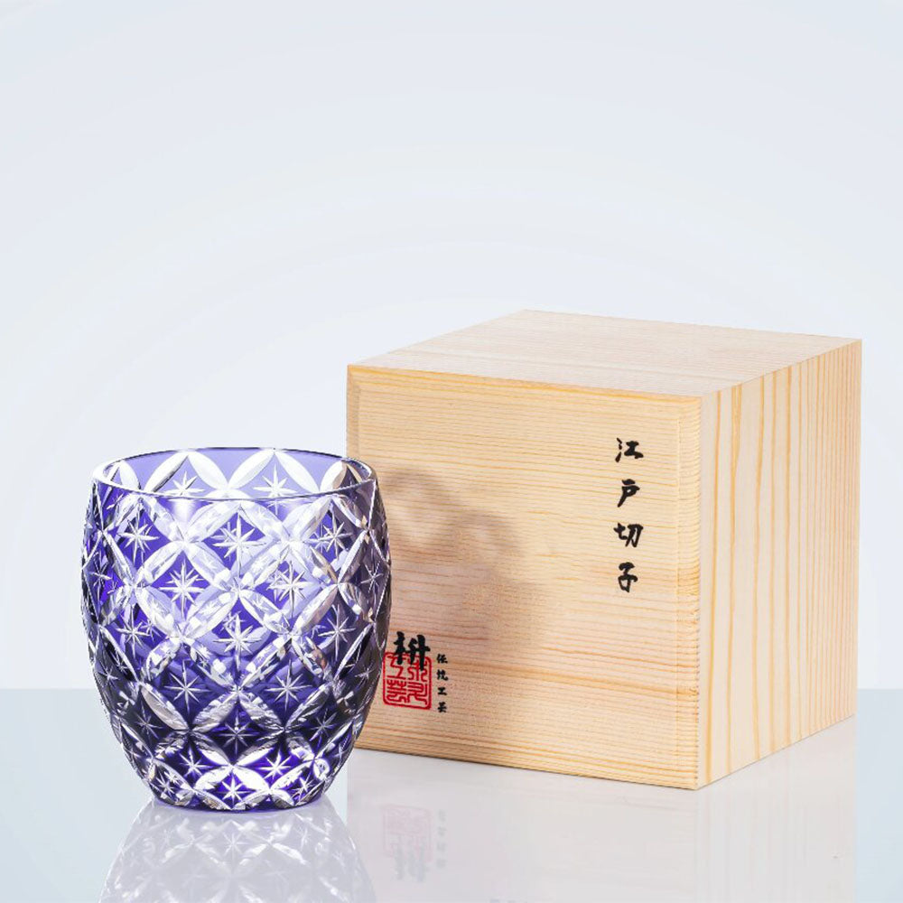 Edo Kiriko Sapphire Shippo Whisky Glass Tea Cup