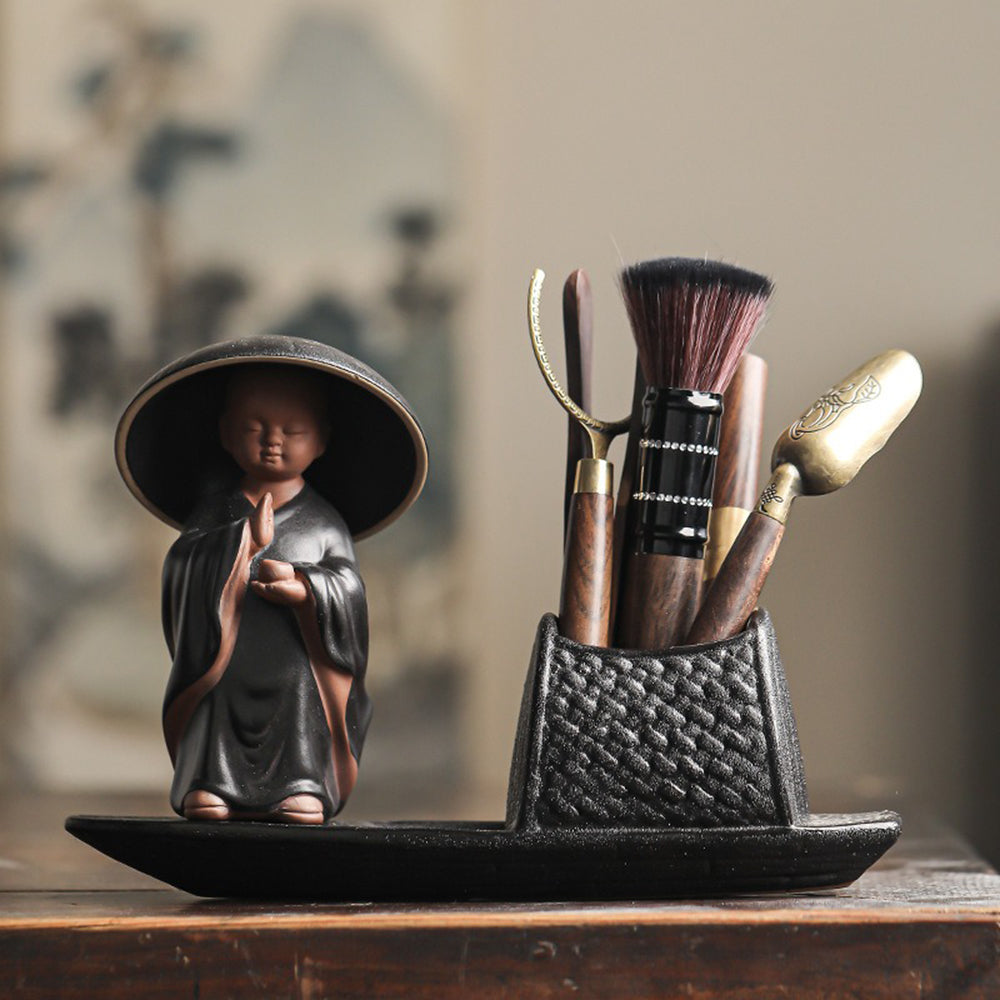 Ceramic Boat Tea Utensil Set With Monk