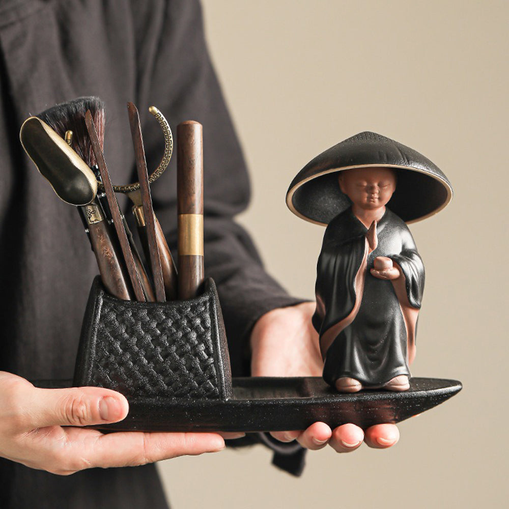 Ceramic Boat Tea Utensil Set With Monk