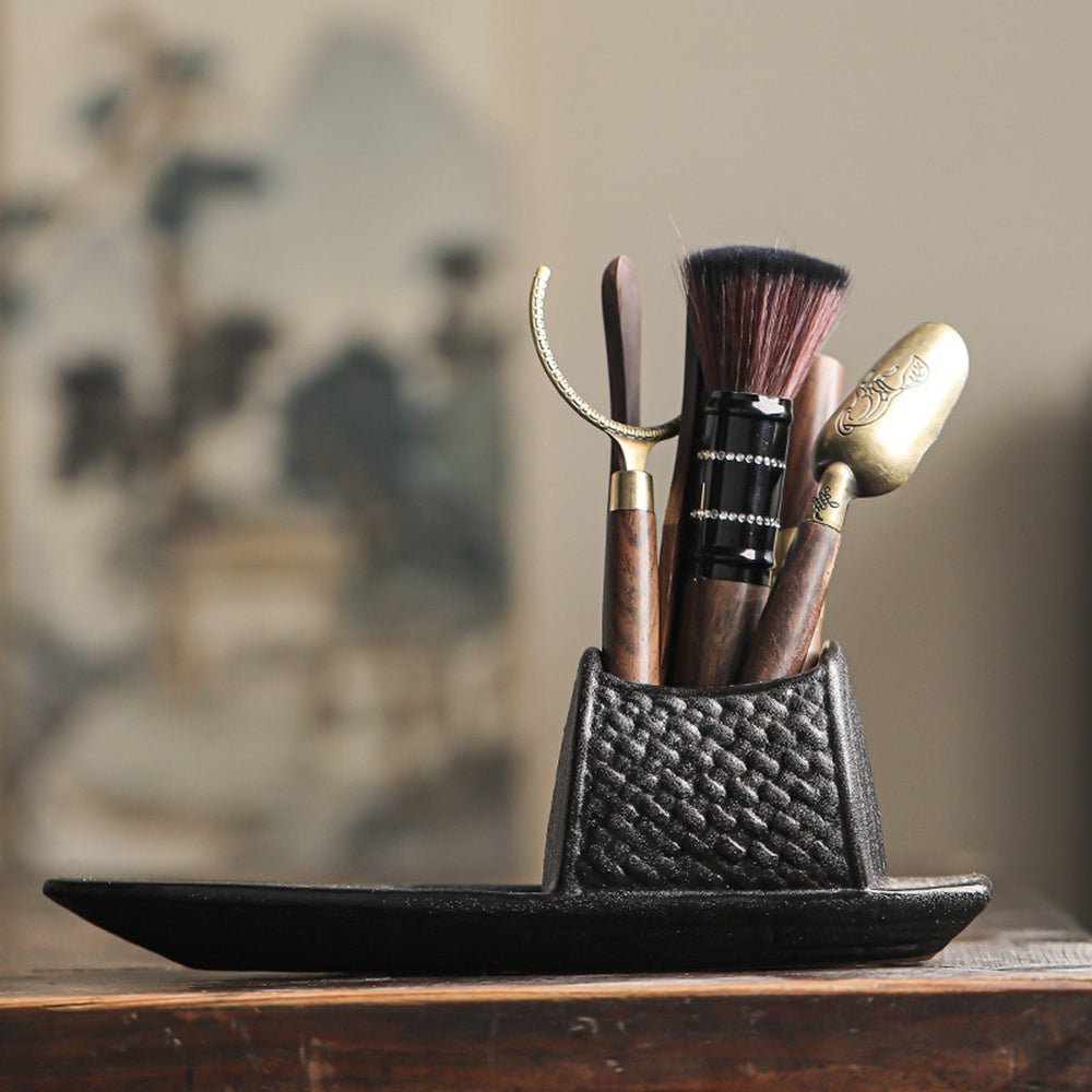 Ceramic Boat Tea Utensil Set With Monk