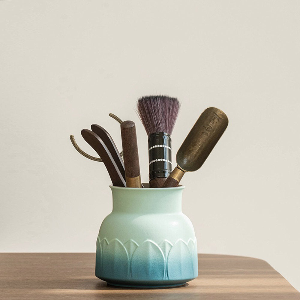 Ebony Tea Utensils Set With Lotus Ceramic Holder