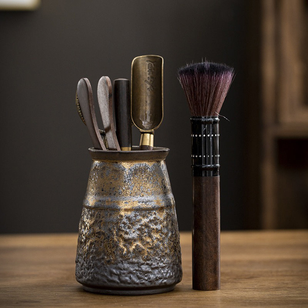 Ebony Tea Utensils Set With Ceramic Holder