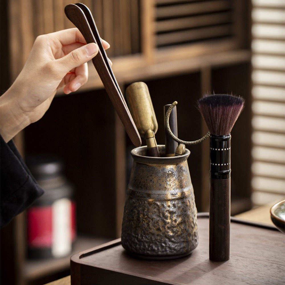 Ebony Tea Utensils Set With Ceramic Holder