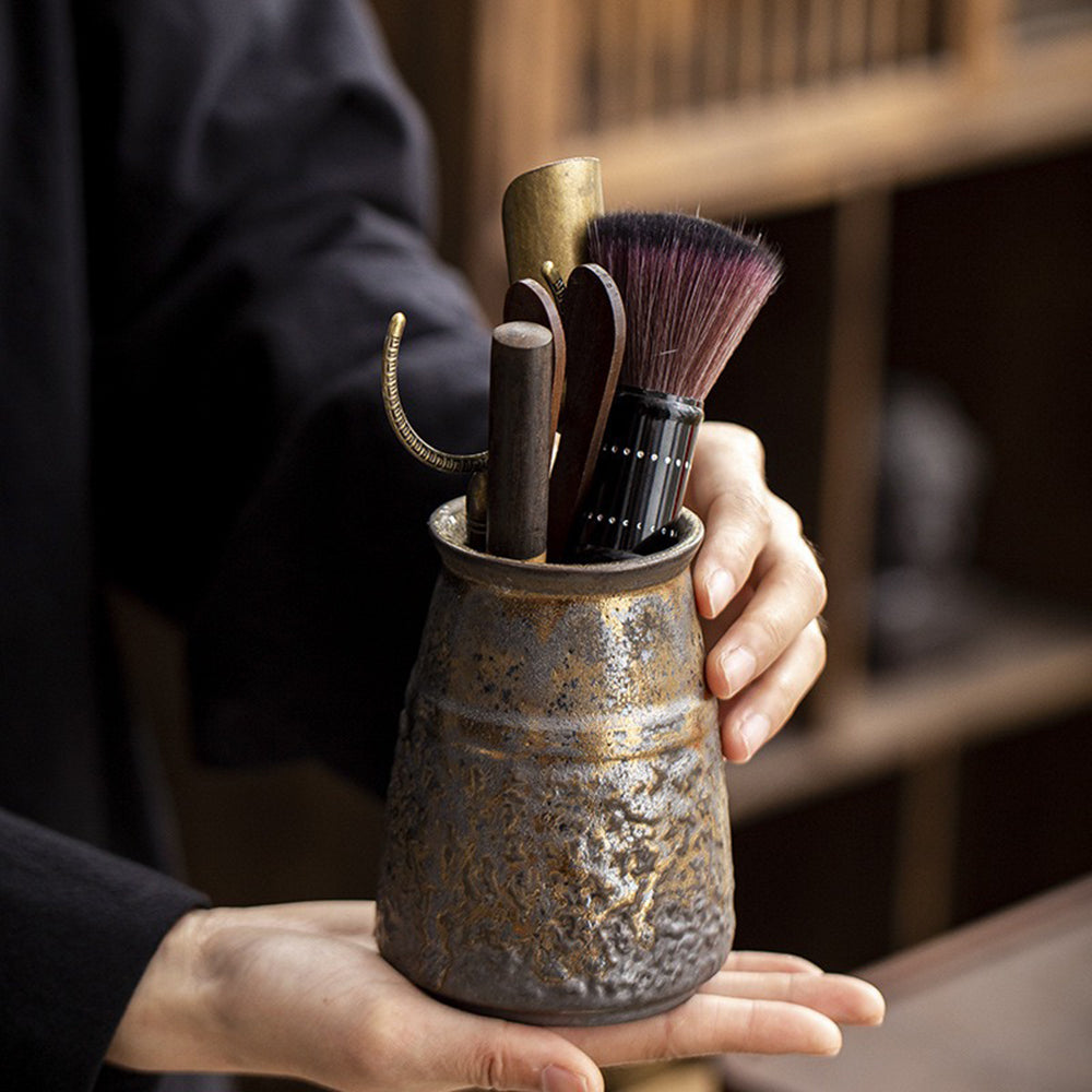 Ebony Tea Utensils Set With Ceramic Holder