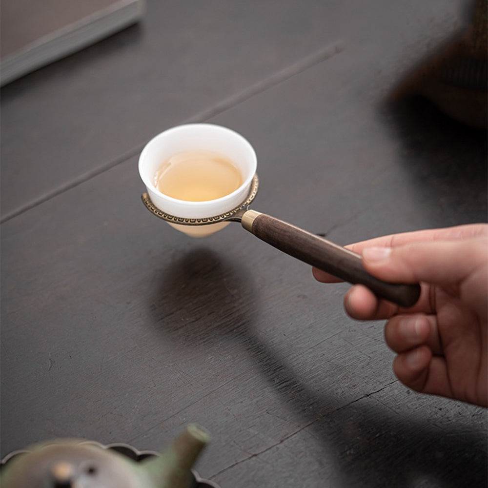 Ebony Tea Utensils Set With Bronze Glaze Ceramic Holder