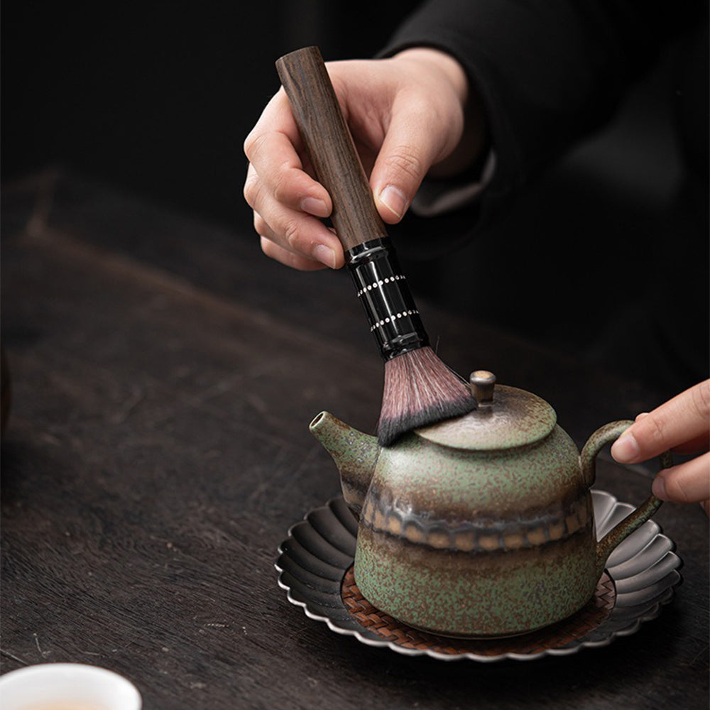 Ebony Tea Utensils Set With Bronze Glaze Ceramic Holder