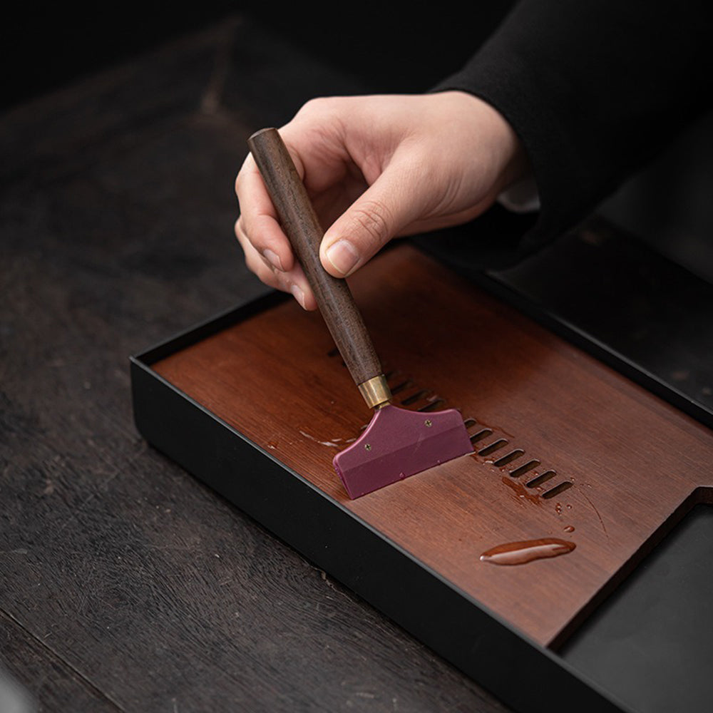Ebony Tea Utensils Set With Bronze Glaze Ceramic Holder