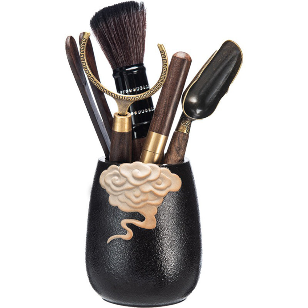 Ebony Tea Utensils Set With Auspicious Clouds Holder