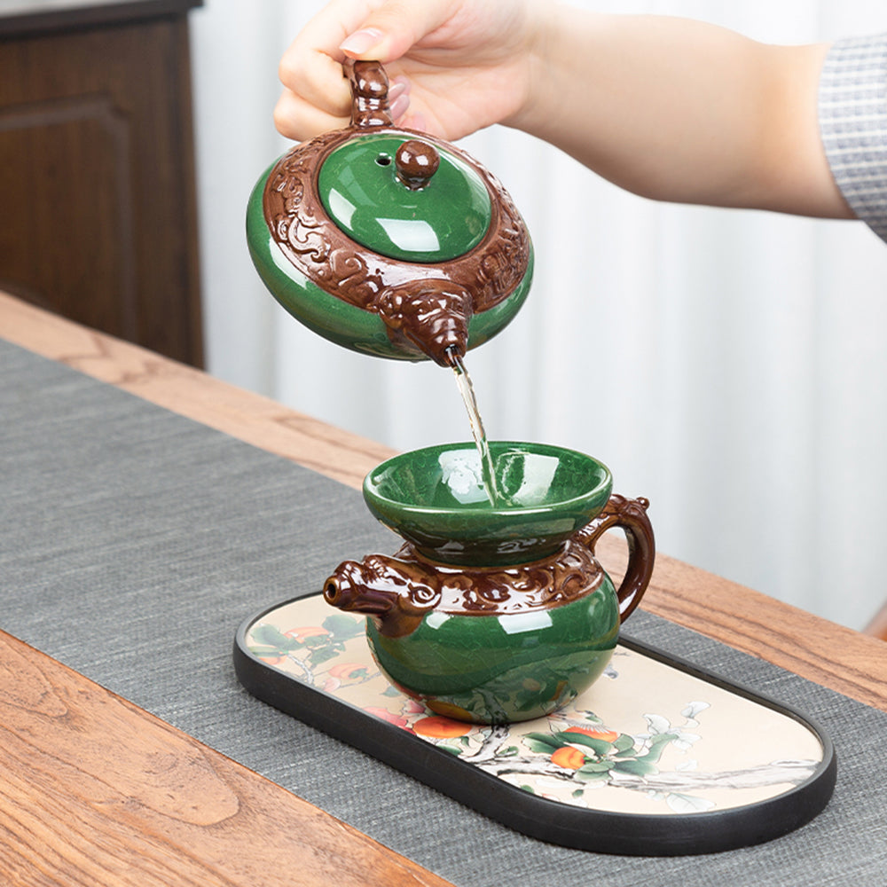 Green Ice Crack Tea Set With Dragon Tea Tray