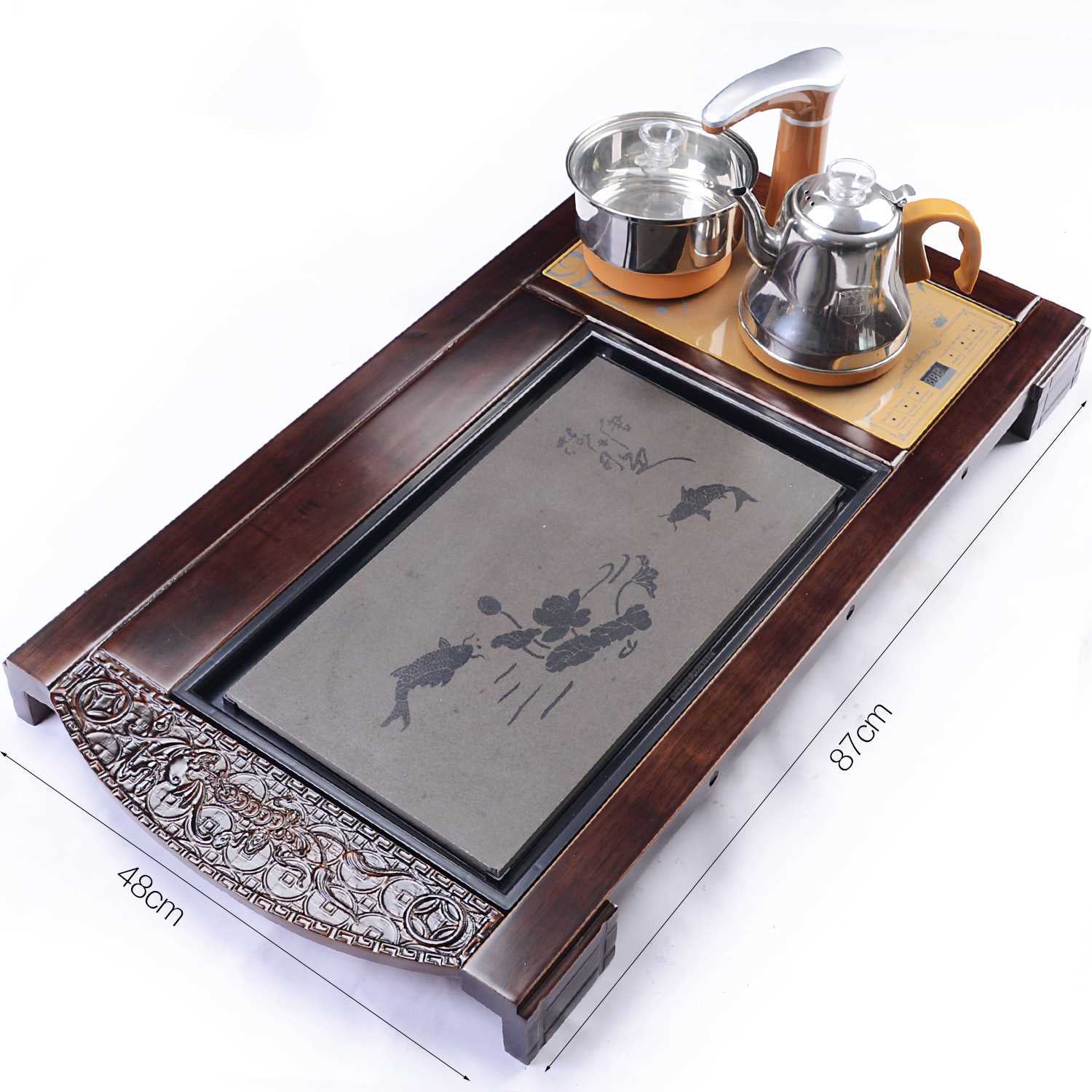 Purple Clay Tea Set With Solid Wood Tea Tray