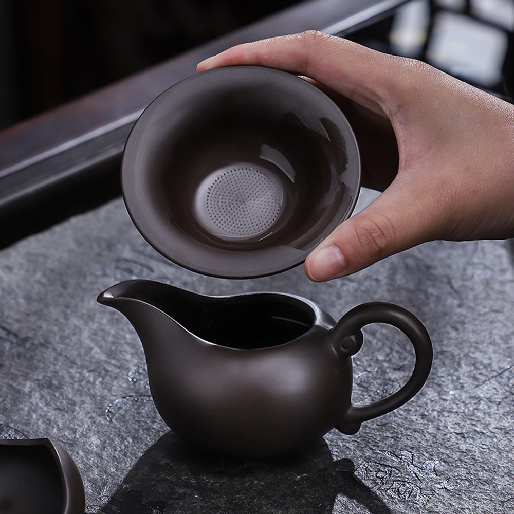 Purple Clay Tea Set With Solid Wood Tea Tray