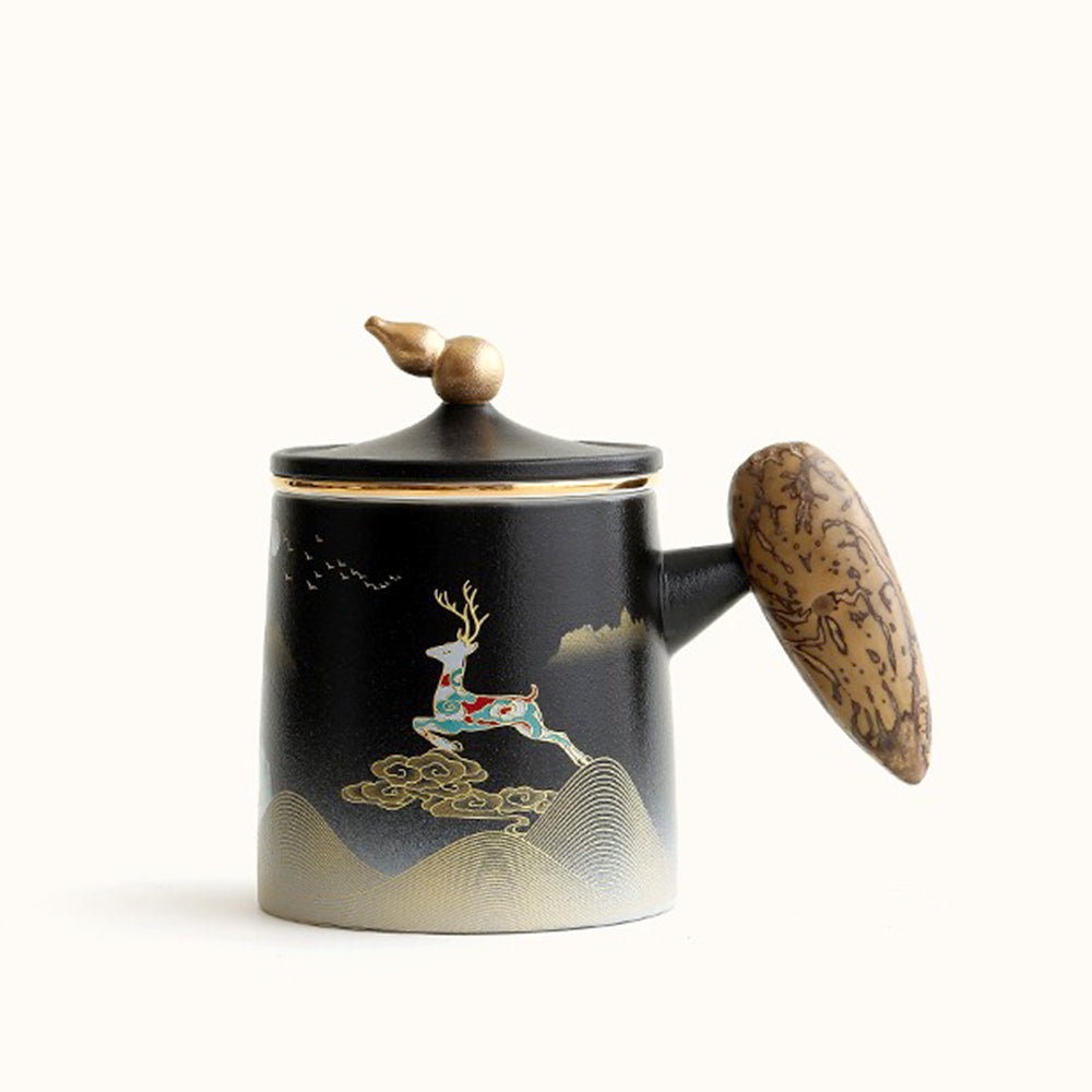 Moon Night Deer Chinese Tea Cup With Infuser