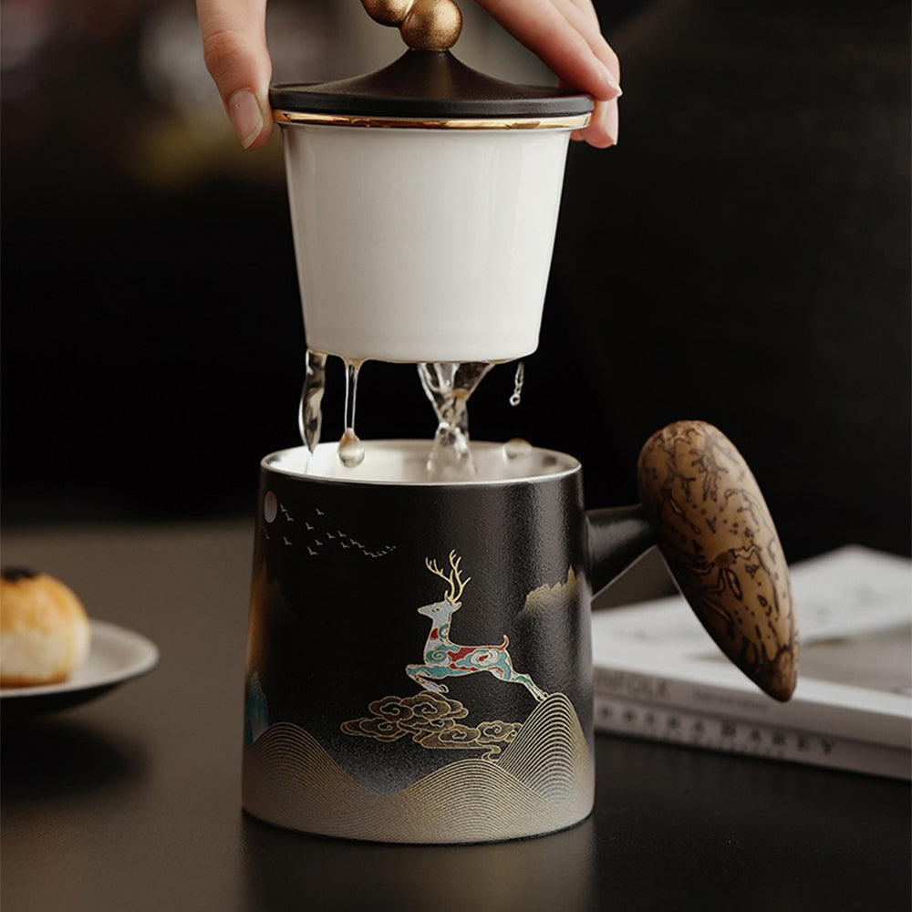 Moon Night Deer Chinese Tea Cup With Infuser