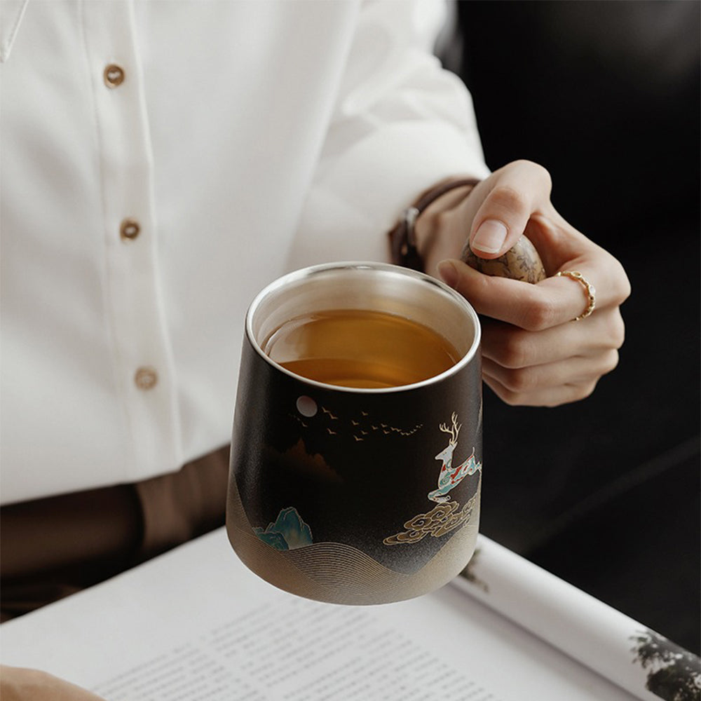 Moon Night Deer Chinese Tea Cup With Infuser