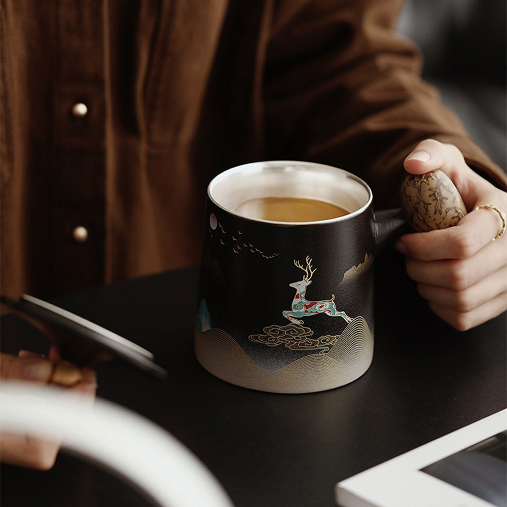 Moon Night Deer Chinese Tea Cup With Infuser