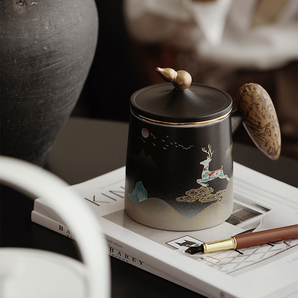 Moon Night Deer Chinese Tea Cup With Infuser