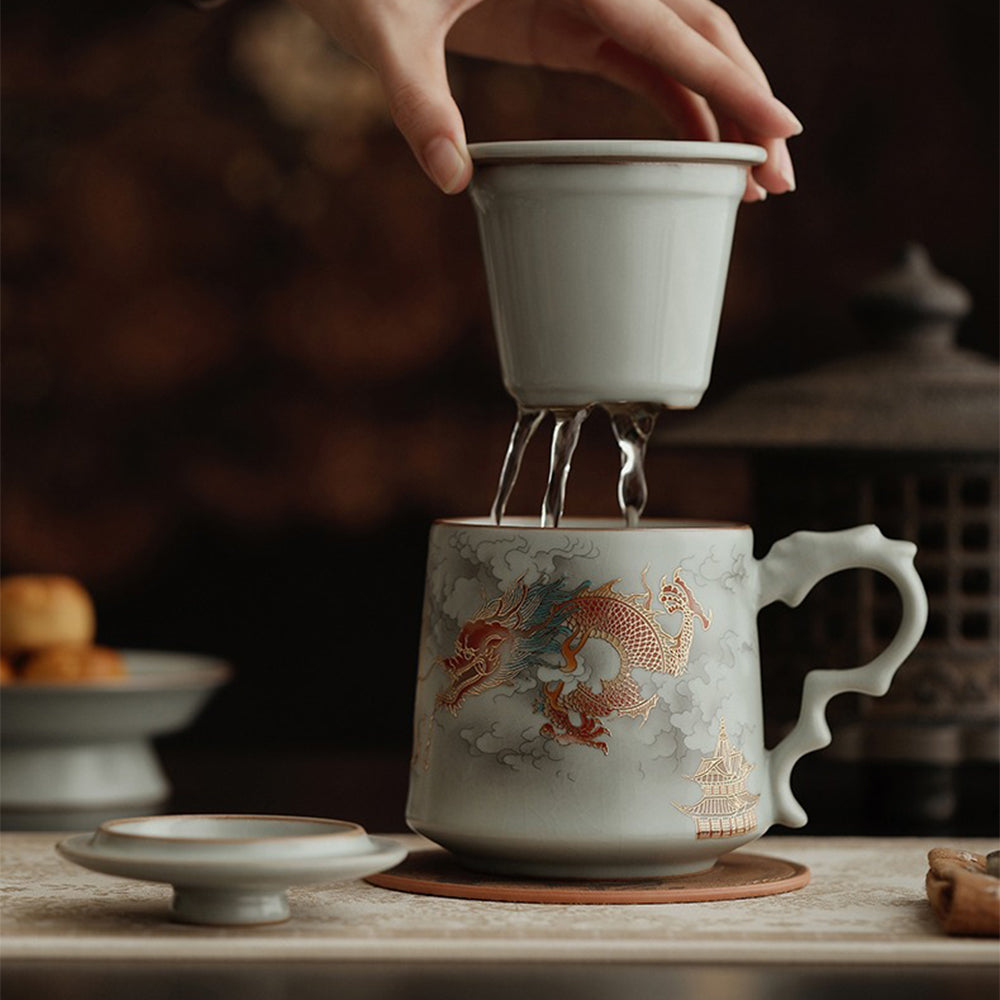 Chinese Ruyao Dragon Tea Cup With Infuser