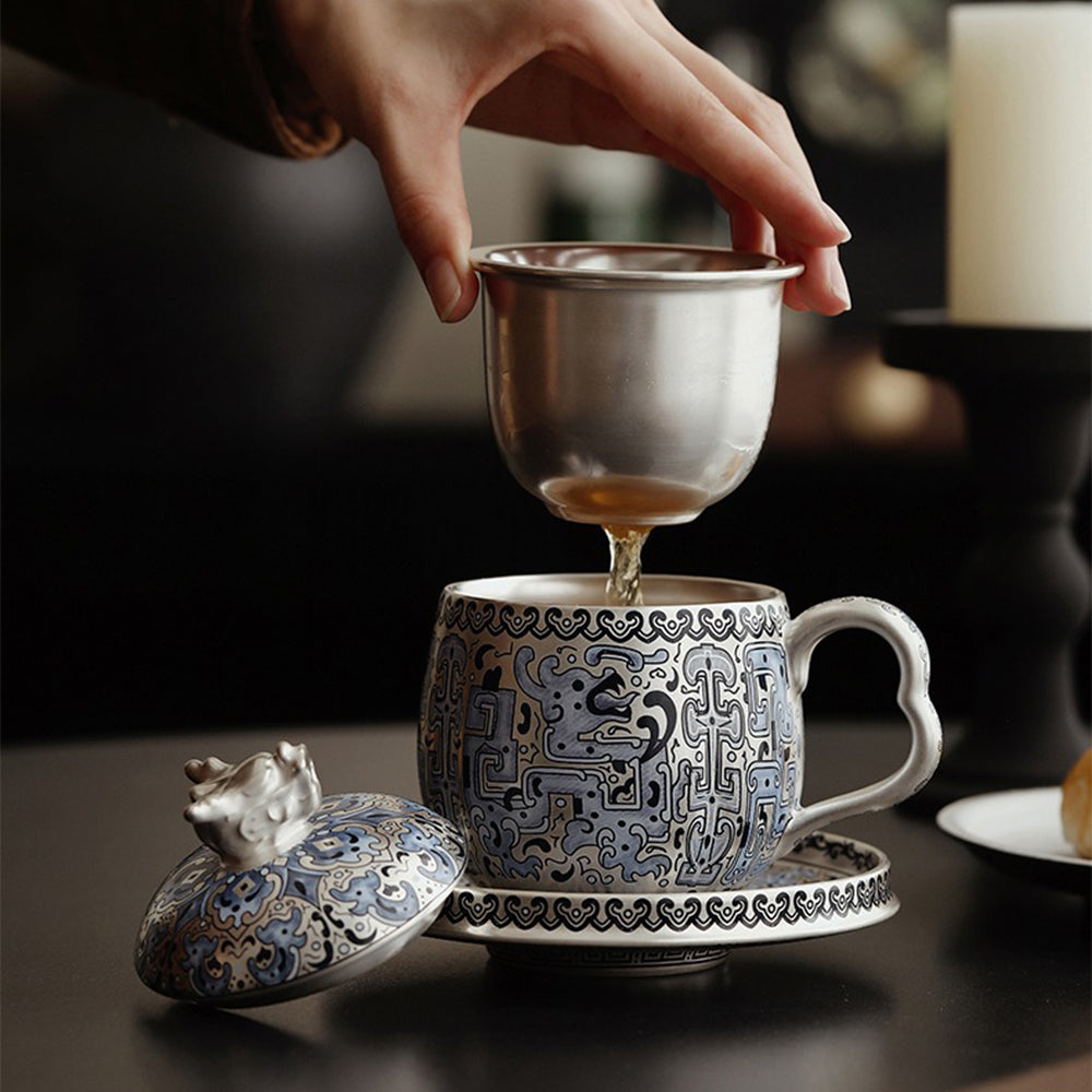 Chinese Taotie Sterling Silver Tea Cup