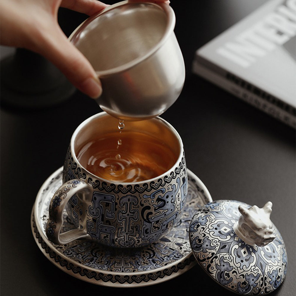 Chinese Taotie Sterling Silver Tea Cup