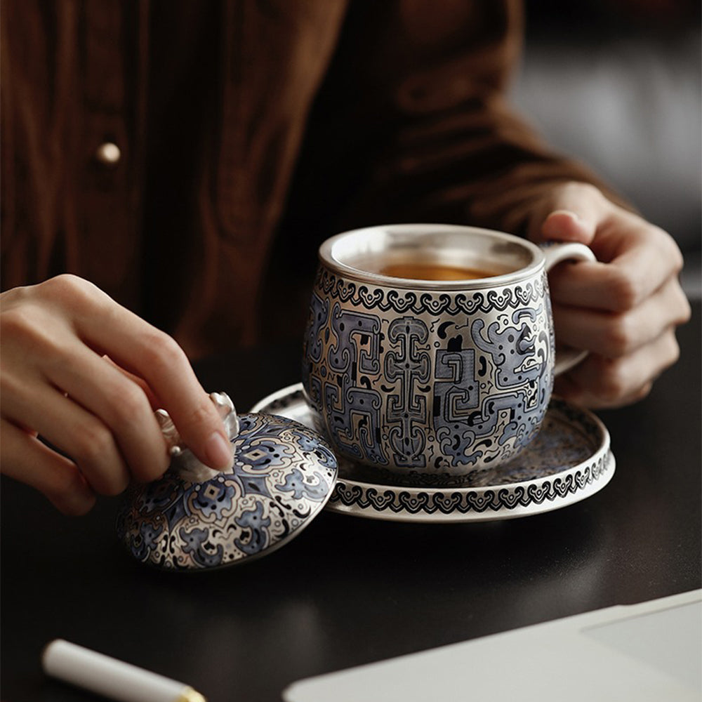 Chinese Taotie Sterling Silver Tea Cup