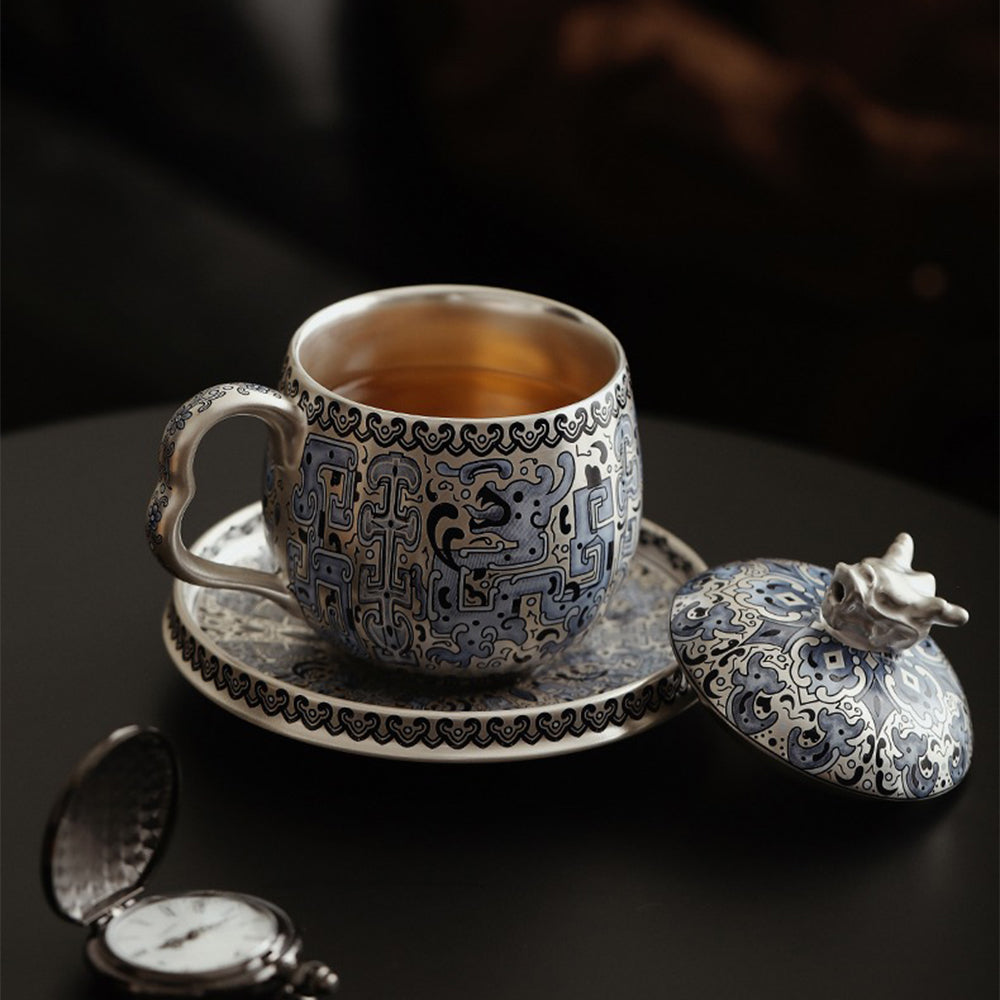 Chinese Taotie Sterling Silver Tea Cup