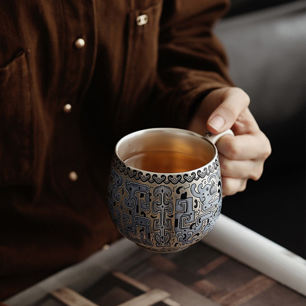 Chinese Taotie Sterling Silver Tea Cup
