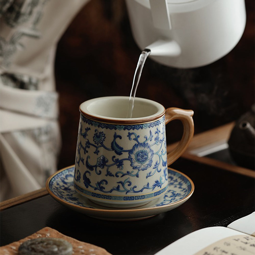 Blue And White Ruyao Twig Flowers Tea Cup