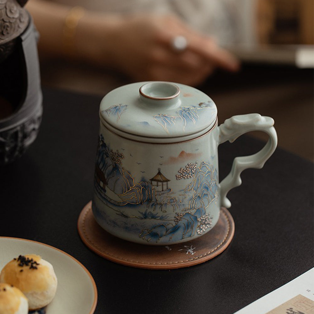 Chinese Ruyao Landscape Tea Cup With Infuser