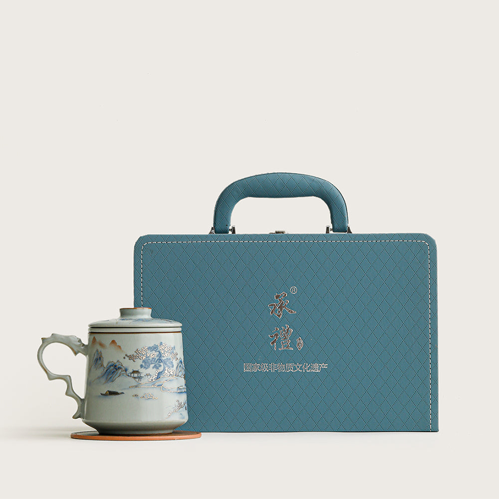 Chinese Ruyao Landscape Tea Cup With Infuser