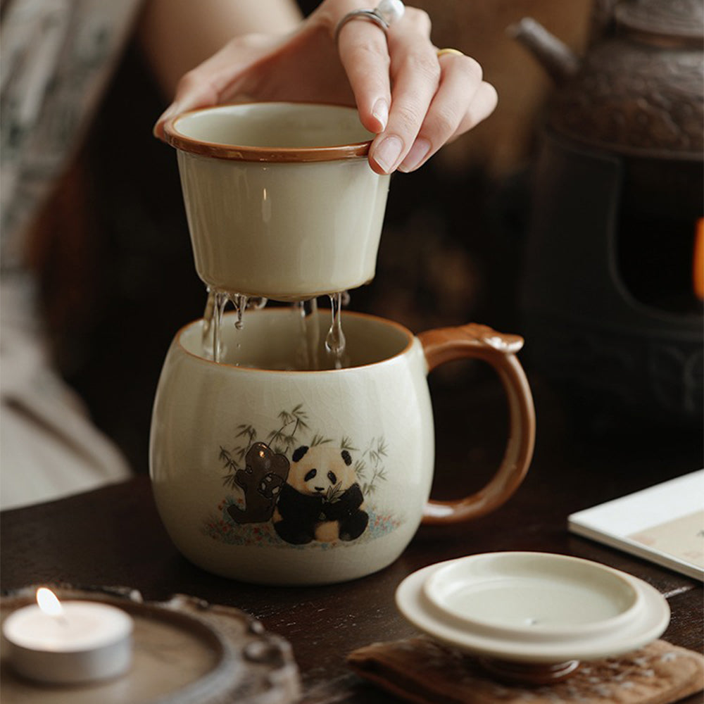 Chinese Ruyao Panda Tea Cup With Infuser