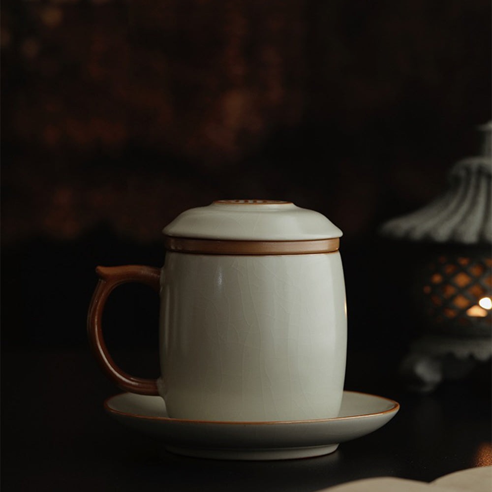 Chinese Ruyao Beige Tea Cup With Infuser