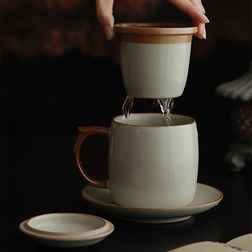 Chinese Ruyao Beige Tea Cup With Infuser