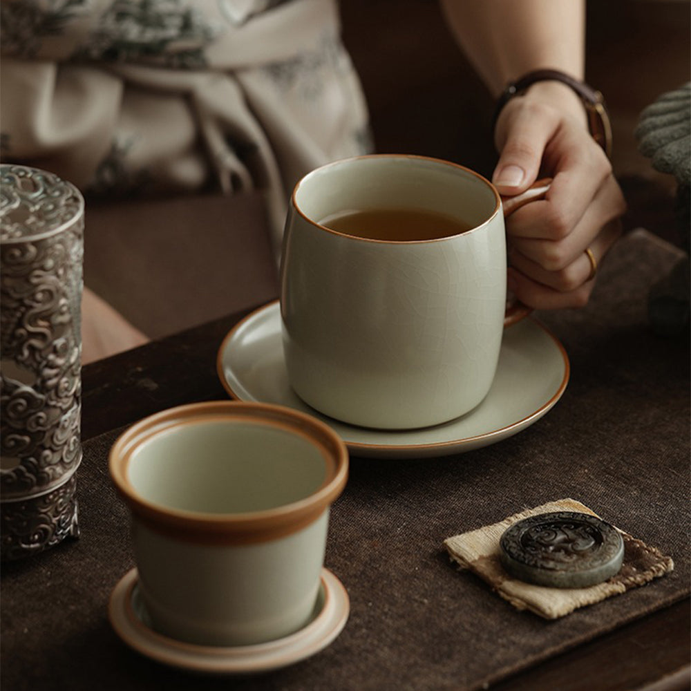 Chinese Ruyao Beige Tea Cup With Infuser