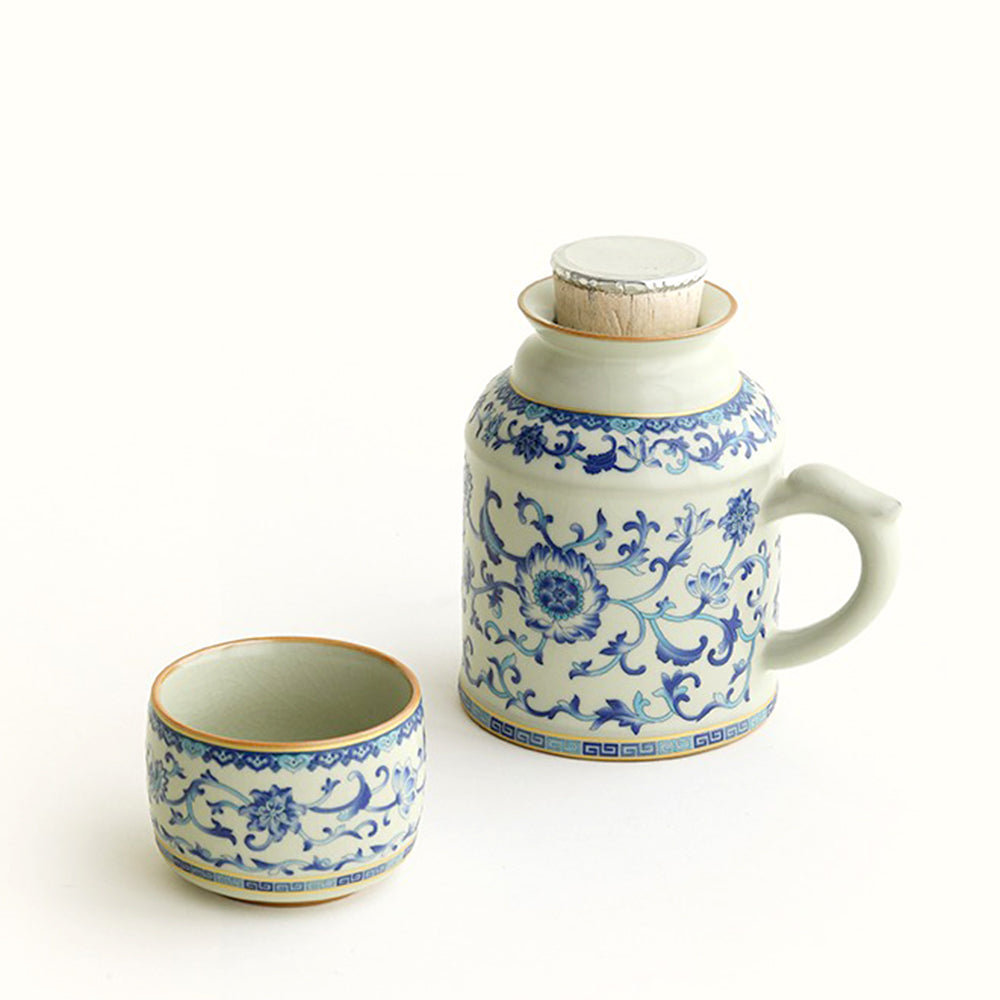 Blue And White Ruyao Twig Flowers Tea Cup Set