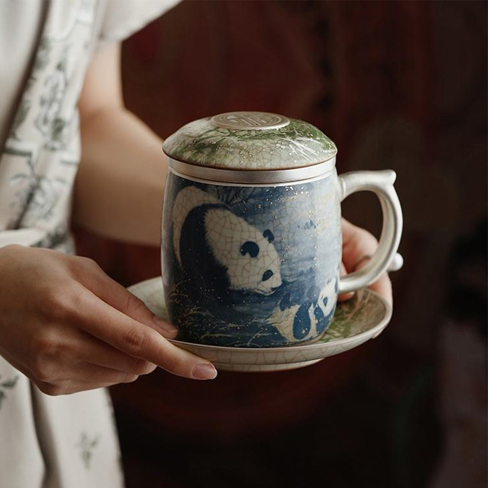 Chinese Ruyao Panda And Bamboo Tea Cup