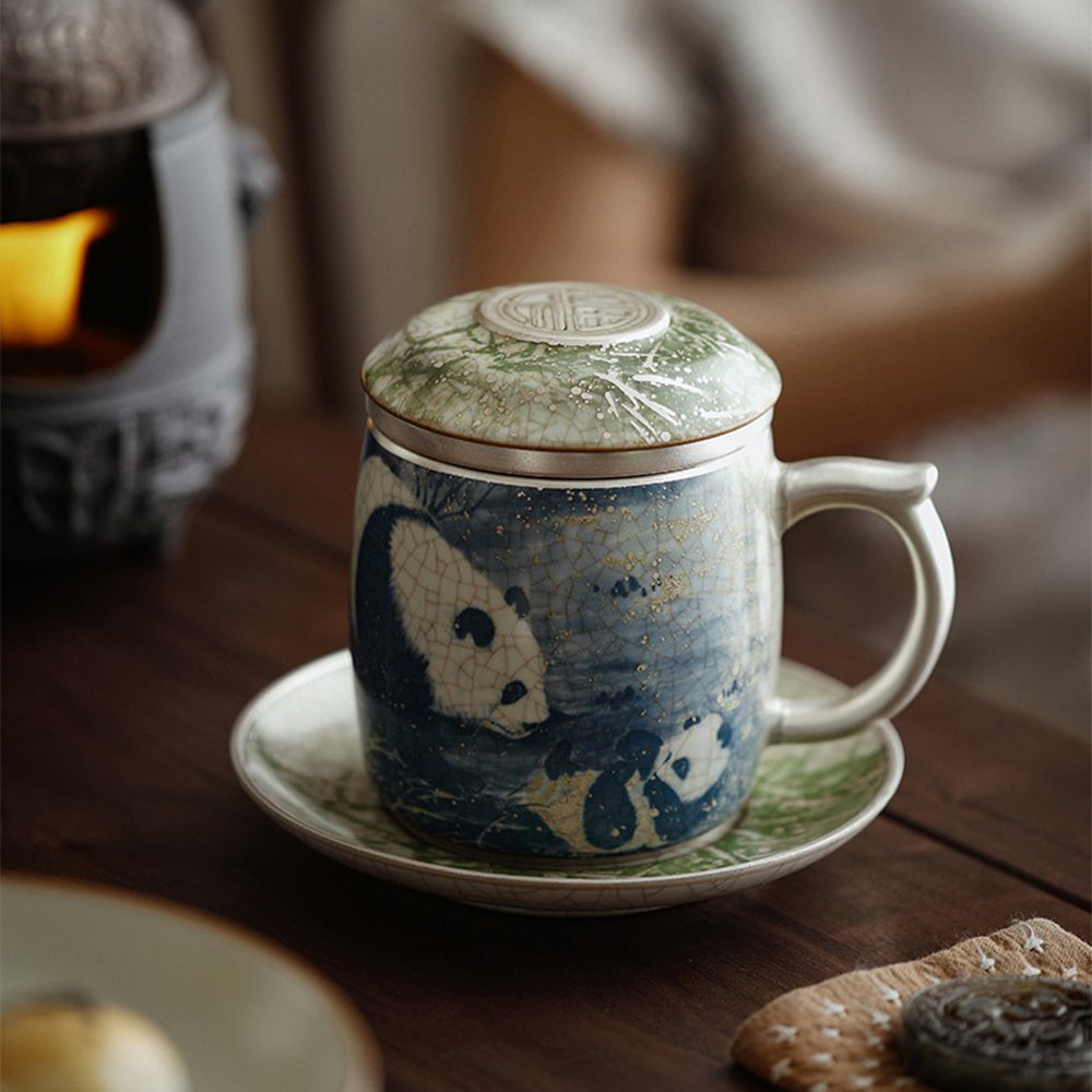 Chinese Ruyao Panda And Bamboo Tea Cup
