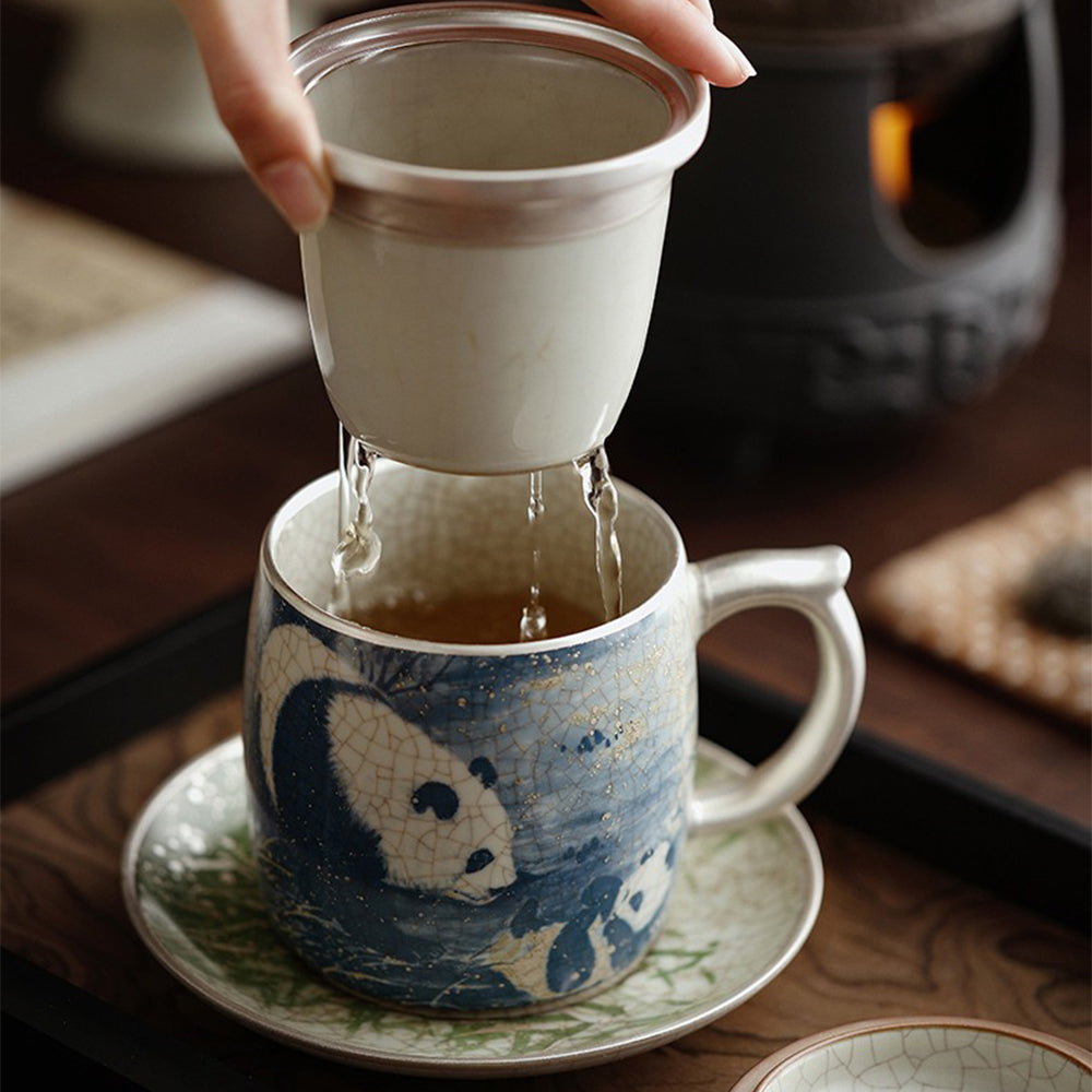 Chinese Ruyao Panda And Bamboo Tea Cup