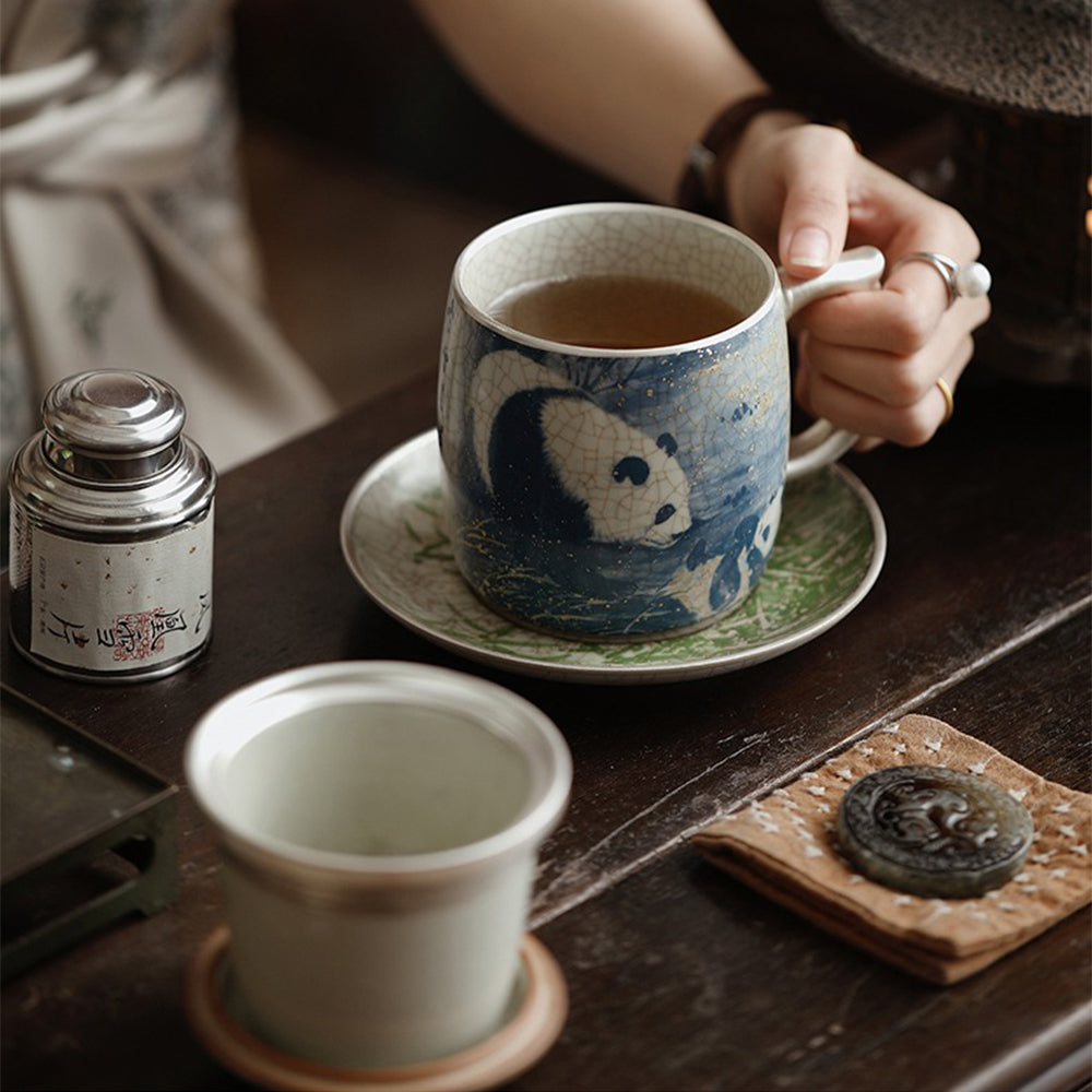 Chinese Ruyao Panda And Bamboo Tea Cup
